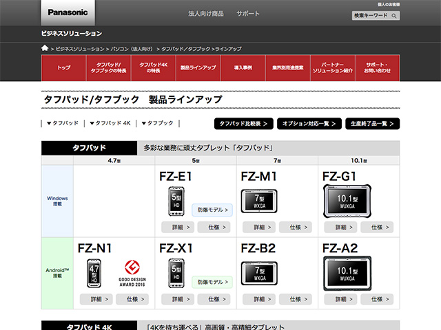 Panasonic Business PC（法人向け） タフパッド/タフブック　製品ラインアップ